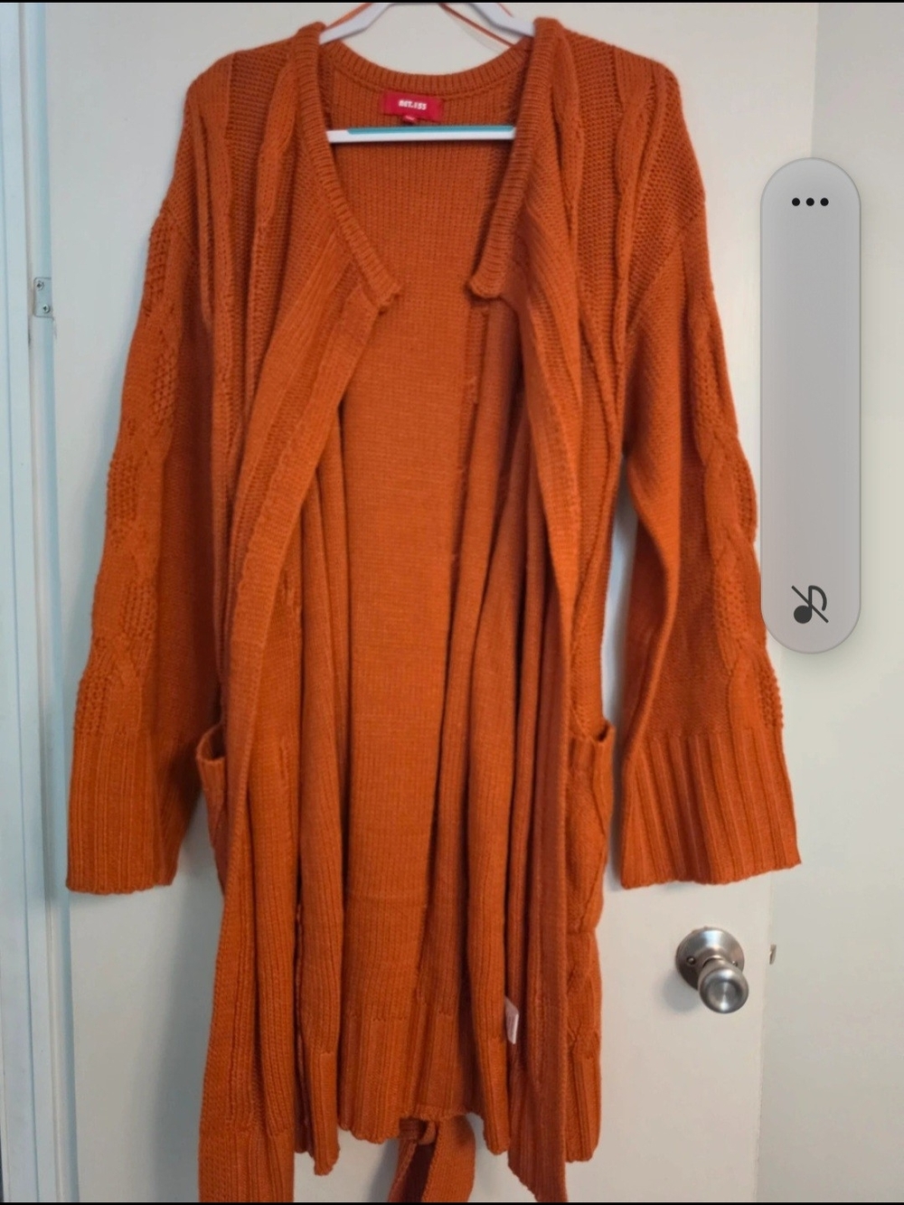 Open-Front Long Cardigan Sweater in Burnt Orange